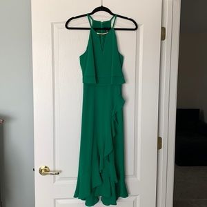 kensie dresses bold emerald green gold hardware choker halter flounce size 4